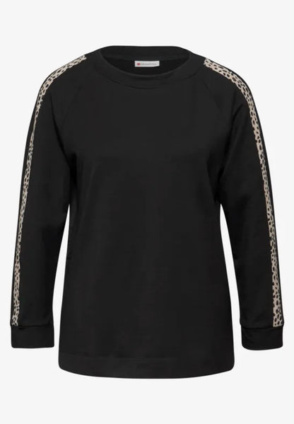 Street One Black Top with leopard arm stripe 324190