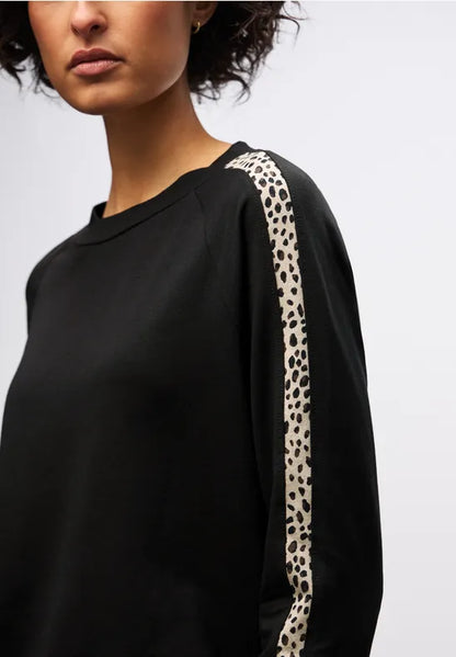 Street One Black Top with leopard arm stripe 324190