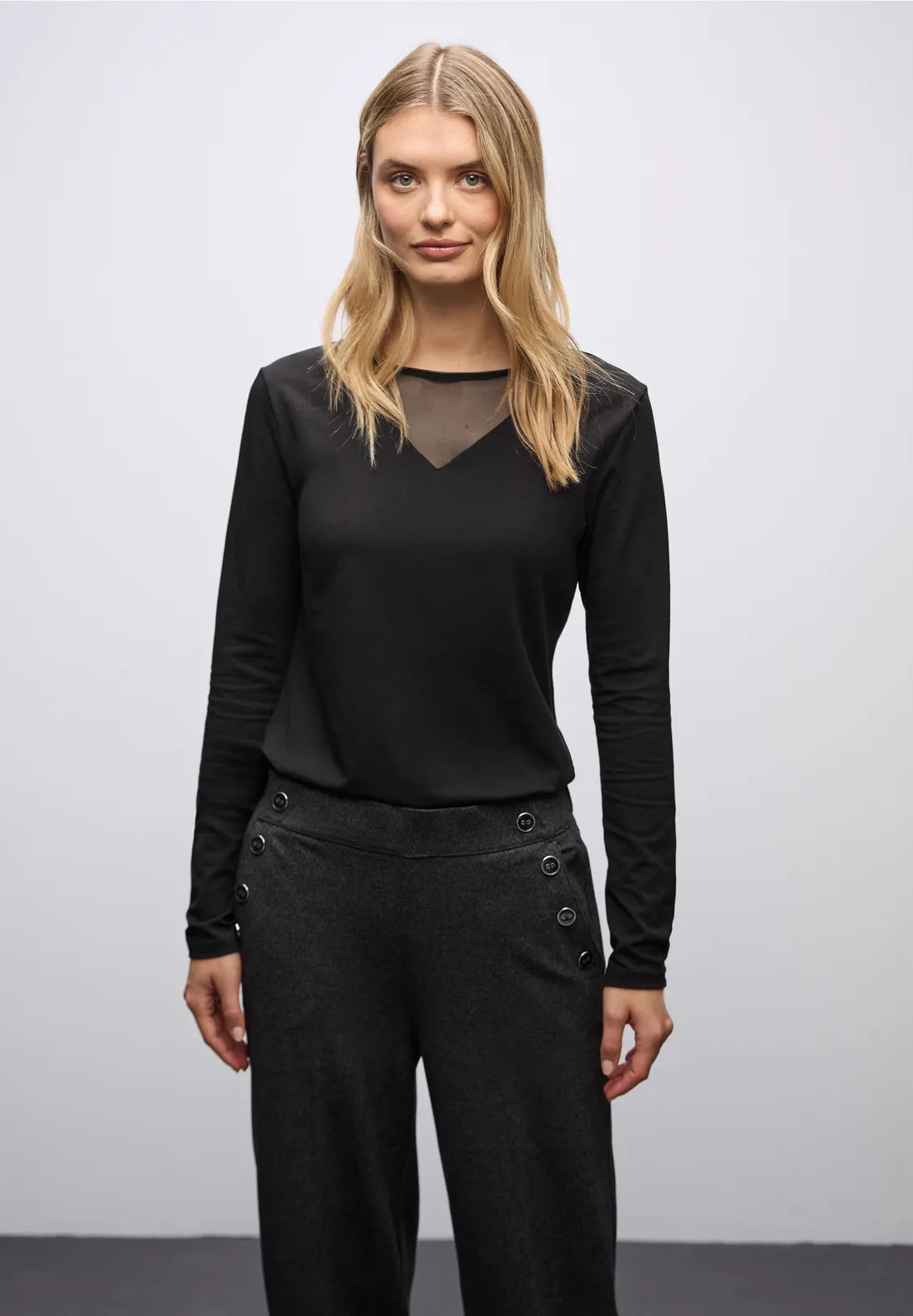 Street One Black Long Sleeve top with Mesh insert 324277