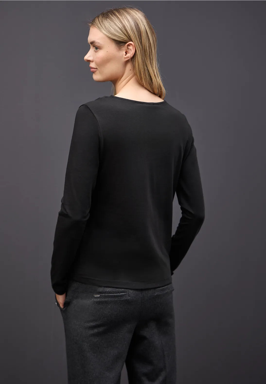 Street One Black Long Sleeve top with Mesh insert 324277