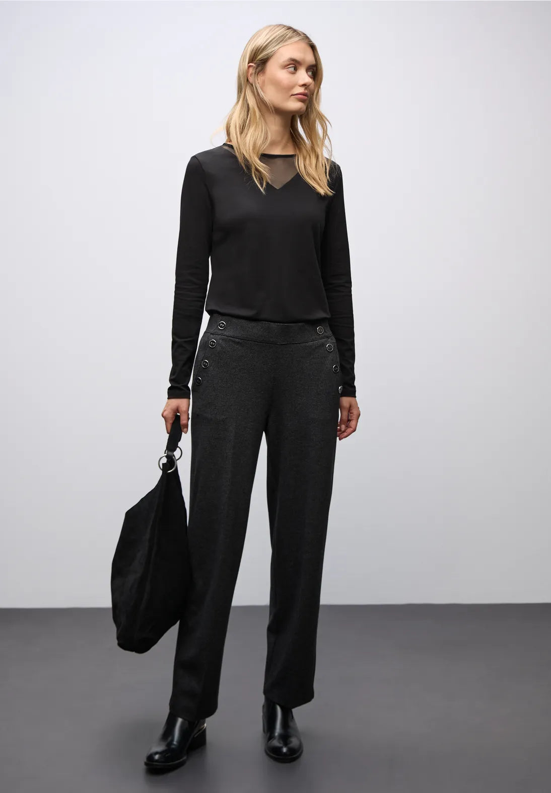 Street One Black Long Sleeve top with Mesh insert 324277