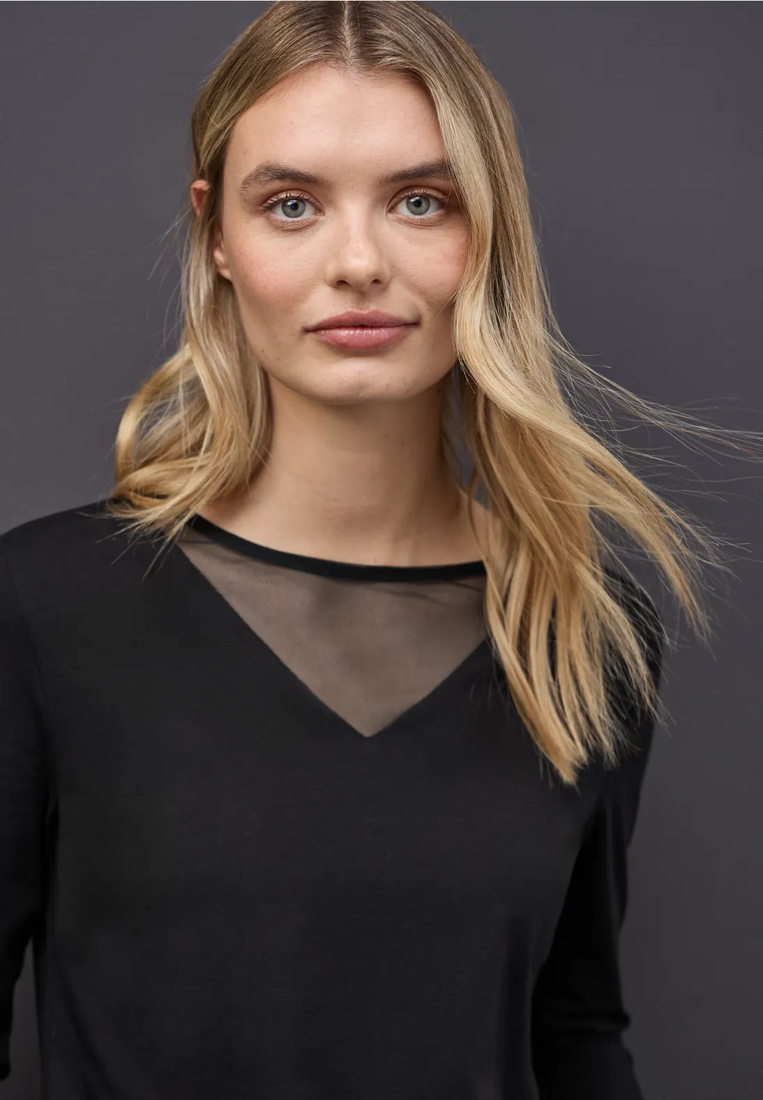 Street One Black Long Sleeve top with Mesh insert 324277