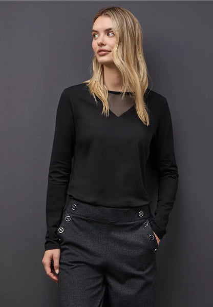 Street One Black Long Sleeve top with Mesh insert 324277