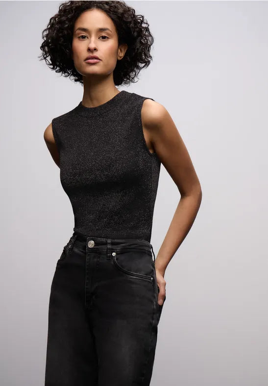 Street One Sleeveless turtleneck with lurex. Black or Champagne 324288