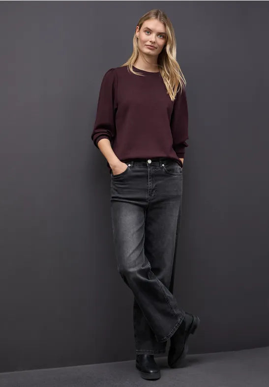 Cecil silk look soft top with baby puff shoulders and Drawstring waist 324297