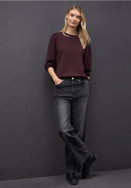 Cecil silk look soft top with baby puff shoulders and Drawstring waist 324297