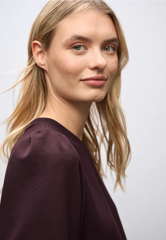 Cecil silk look soft top with baby puff shoulders and Drawstring waist 324297