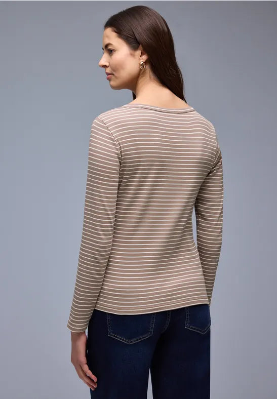 Street One Cotton v Neck Stripe Top in navy or Mocha 324620