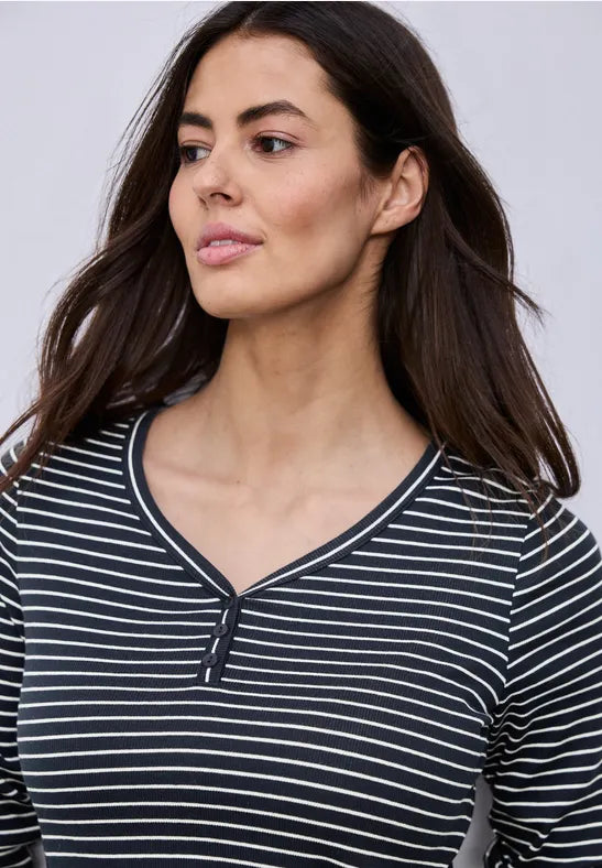 Street One Cotton v Neck Stripe Top in navy or Mocha 324620