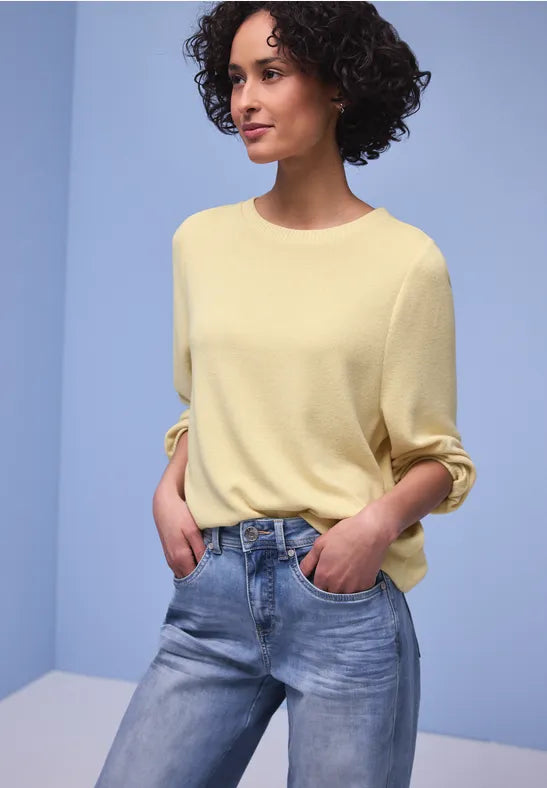 Street One roundneck sweatshirt in Soft Yellow  324626