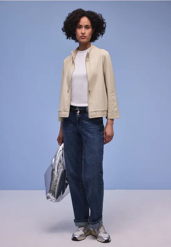 Street One Short Jersey Zip Jacket in Morning Beige 324627