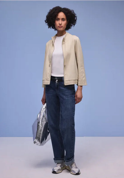 Street One Short Jersey Zip Jacket in Morning Beige 324627