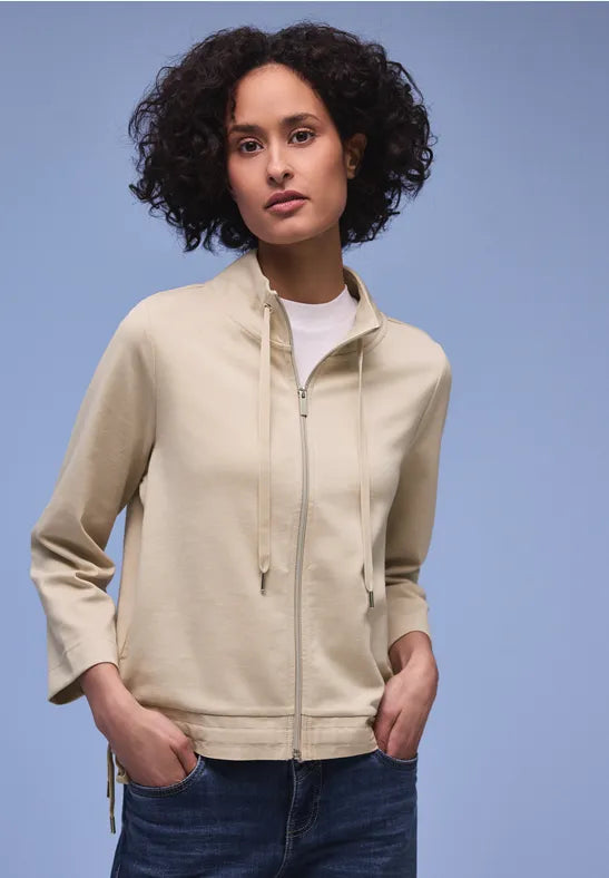 Street One Short Jersey Zip Jacket in Morning Beige 324627