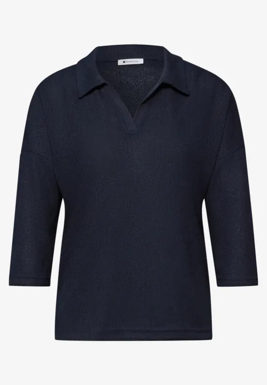 Street One Knit 3/4 sleeve Polo Shirt in Navy  324633