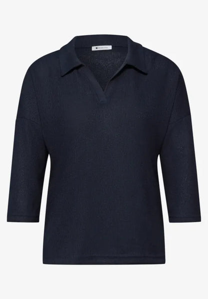 Street One Knit 3/4 sleeve Polo Shirt in Navy  324633