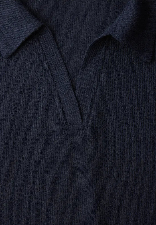Street One Knit 3/4 sleeve Polo Shirt in Navy  324633