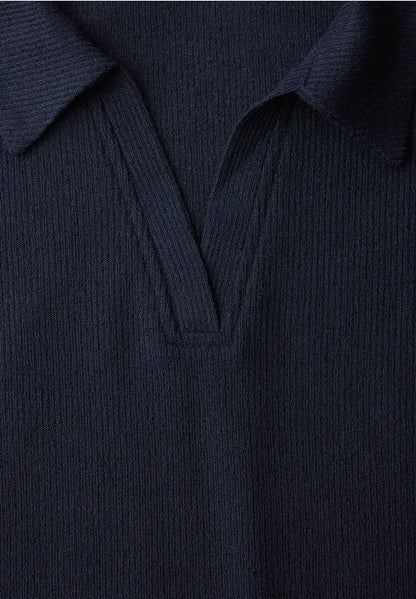 Street One Knit 3/4 sleeve Polo Shirt in Navy  324633
