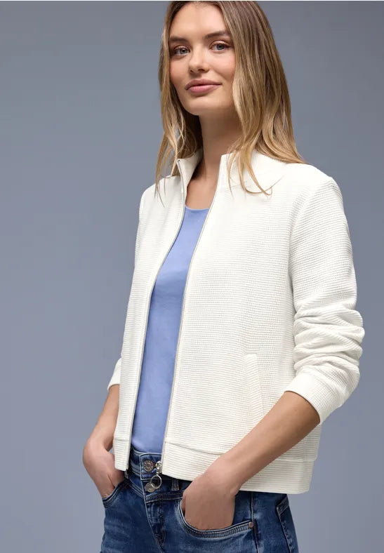 Street One Cotton Textured Zip jacket in Mocha or Cream 324642