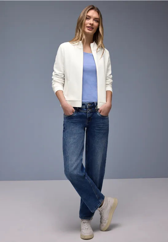 Street One Cotton Textured Zip jacket in Mocha or Cream 324642