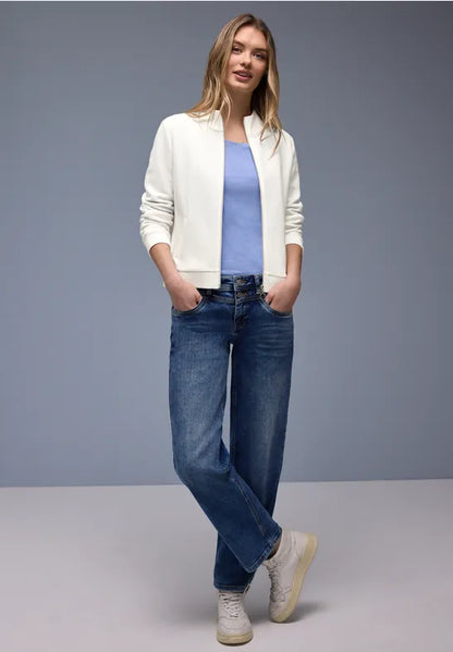 Street One Cotton Textured Zip jacket in Mocha or Cream 324642