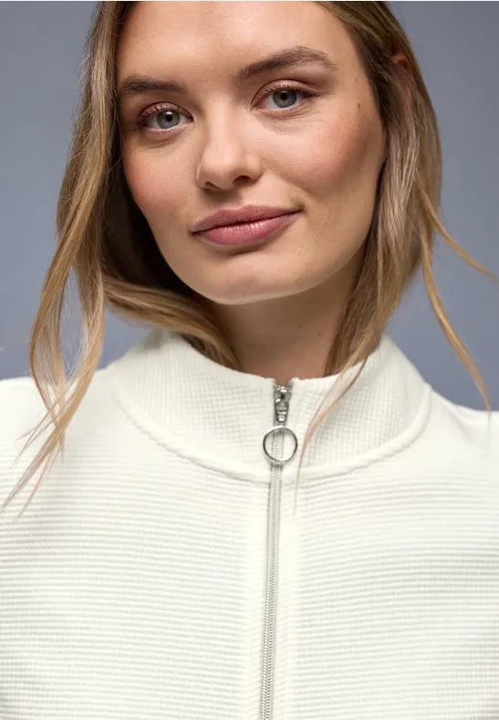 Street One Cotton Textured Zip jacket in Mocha or Cream 324642