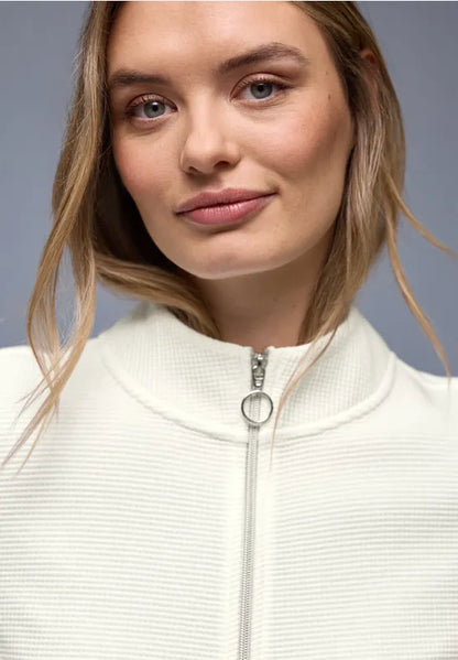 Street One Cotton Textured Zip jacket in Mocha or Cream 324642