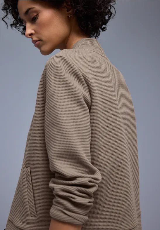 Street One Cotton Textured Zip jacket in Mocha or Cream 324642