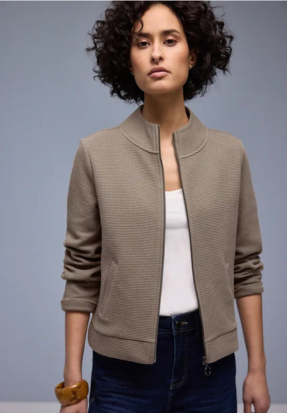 Street One Cotton Textured Zip jacket in Mocha or Cream 324642