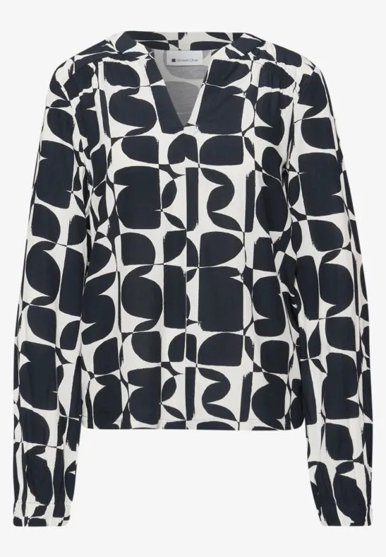Street One Navy and white patterned top 324657