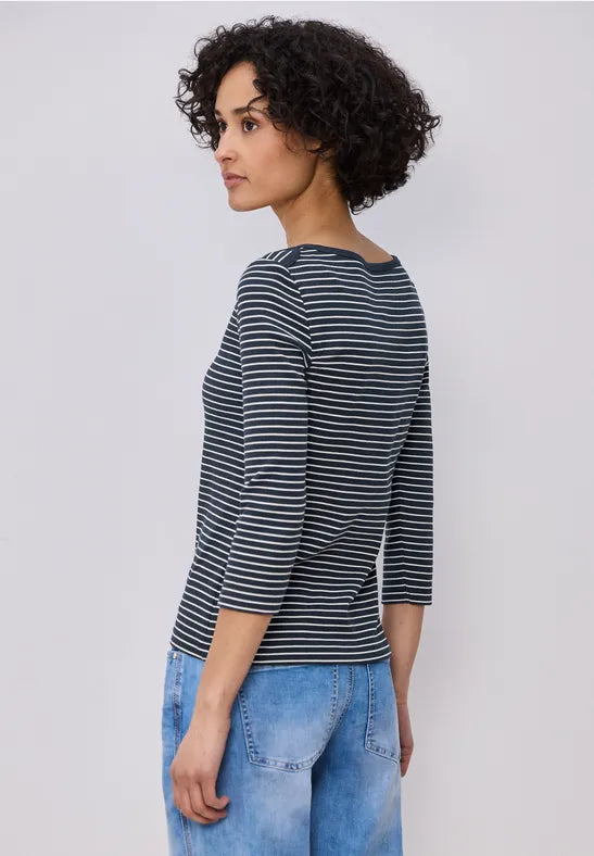 Street One Cotton stripe ribbed t shirt in Navy or Red 324780