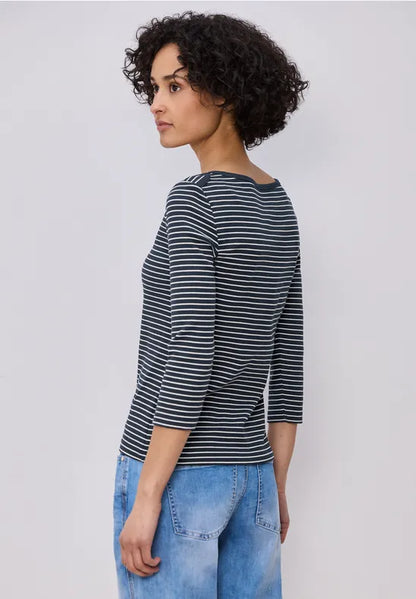 Street One Cotton stripe ribbed t shirt in Navy or Red 324780
