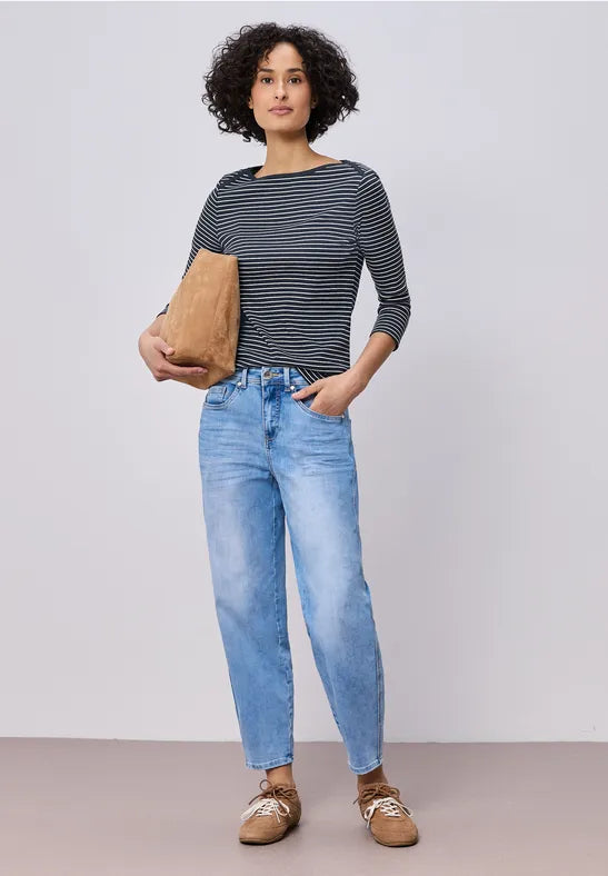 Street One Cotton stripe ribbed t shirt in Navy or Red 324780