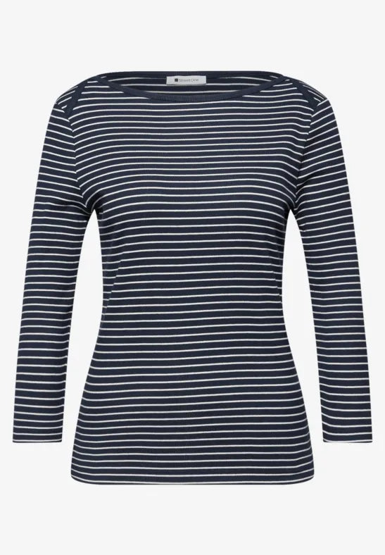 Street One Cotton stripe ribbed t shirt in Navy or Red 324780