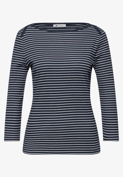 Street One Cotton stripe ribbed t shirt in Navy or Red 324780