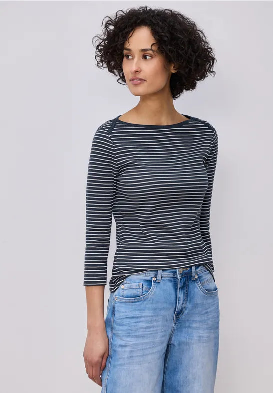 Street One Cotton stripe ribbed t shirt in Navy or Red 324780