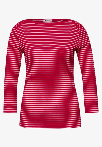 Street One Cotton stripe ribbed t shirt in Navy or Red 324780