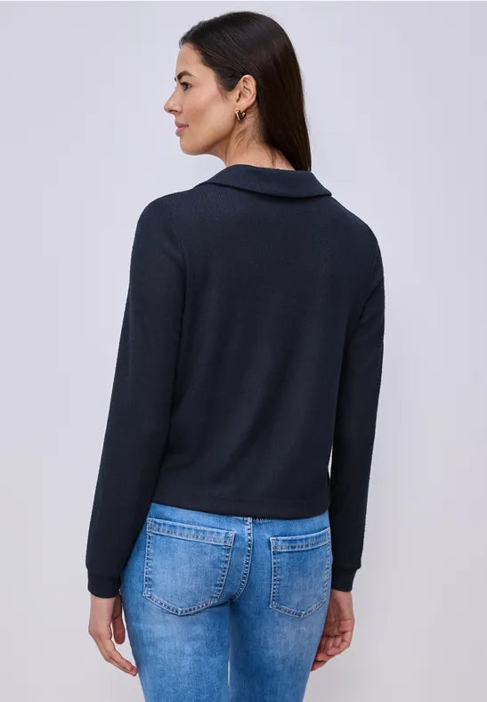 Street One Navy Long Sleeve knit cardigan with collar and v neck 24789