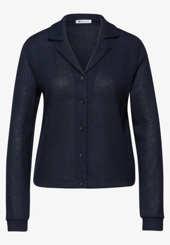 Street One Navy Long Sleeve knit cardigan with collar and v neck 24789