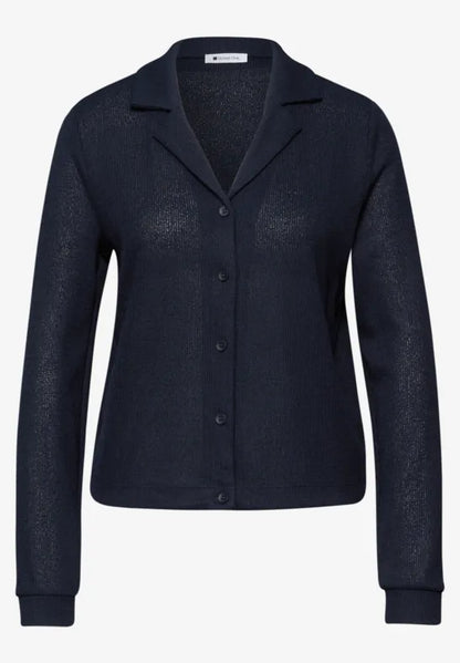 Street One Navy Long Sleeve knit cardigan with collar and v neck 24789