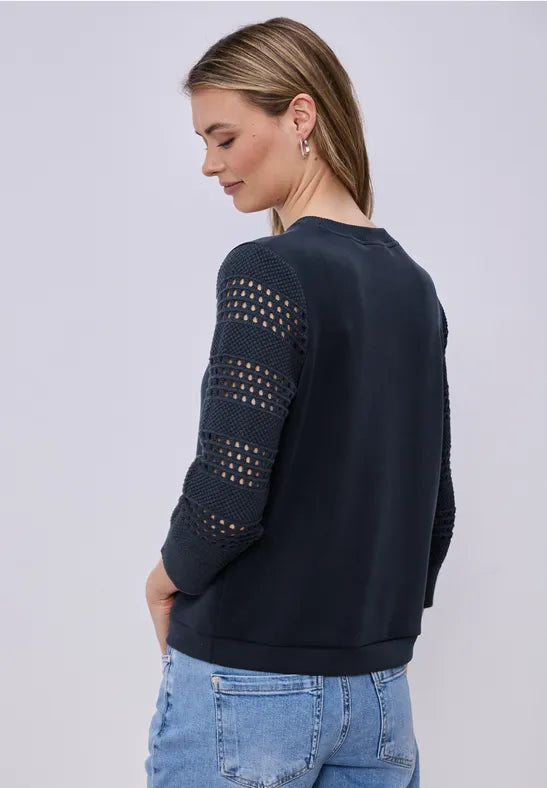 Street One Navy Knit with Crochet sleeve 324797