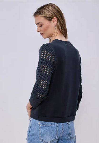 Street One Navy Knit with Crochet sleeve 324797