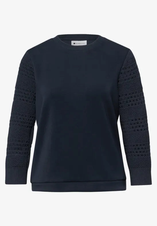 Street One Navy Knit with Crochet sleeve 324797