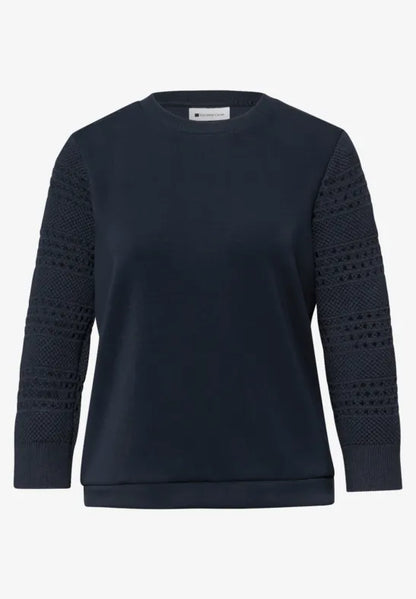 Street One Navy Knit with Crochet sleeve 324797