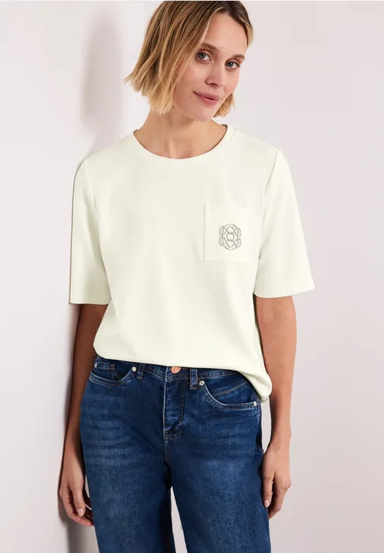 Street One Off white Round Neck Top with Decorative pocket detail 325066