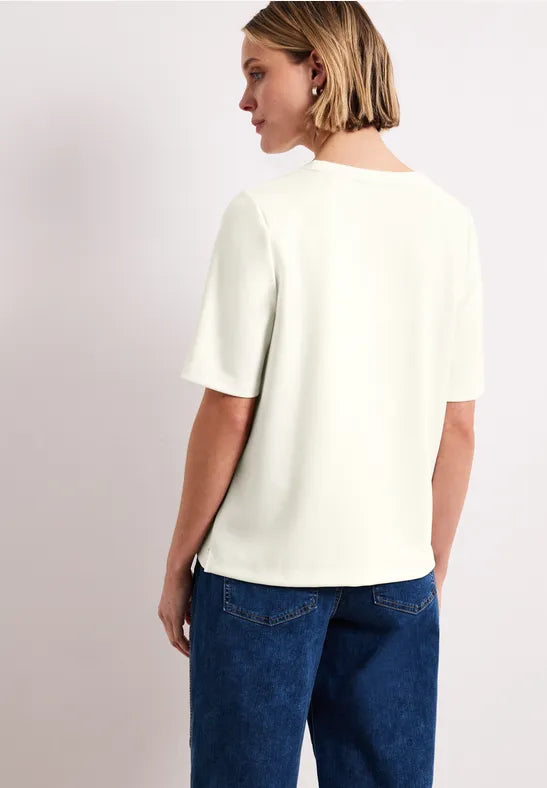 Street One Off white Round Neck Top with Decorative pocket detail 325066