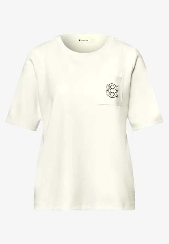 Street One Off white Round Neck Top with Decorative pocket detail 325066