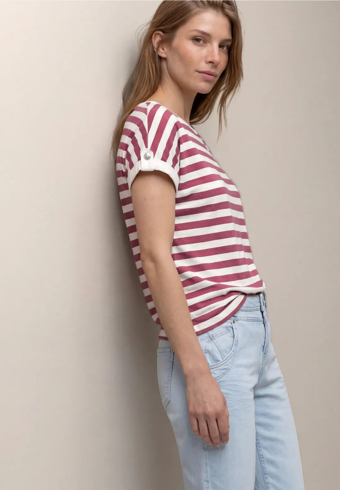 Street One Cotton t shirt with Tab Shoulder detail 325097