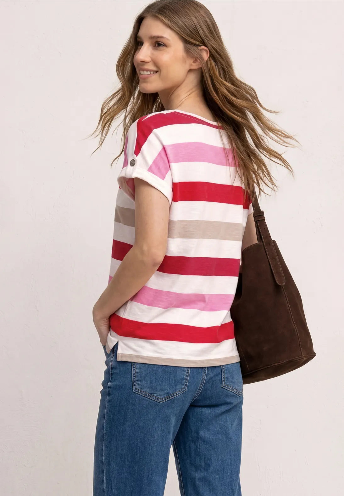 Street One Striped tee with shoulder tab detail 325098