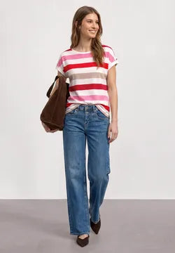 Street One Striped tee with shoulder tab detail 325098