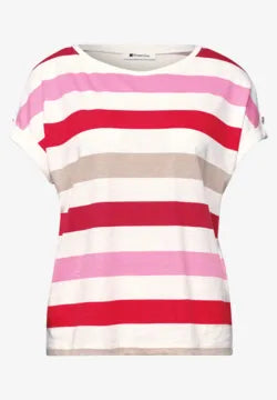 Street One Striped tee with shoulder tab detail 325098
